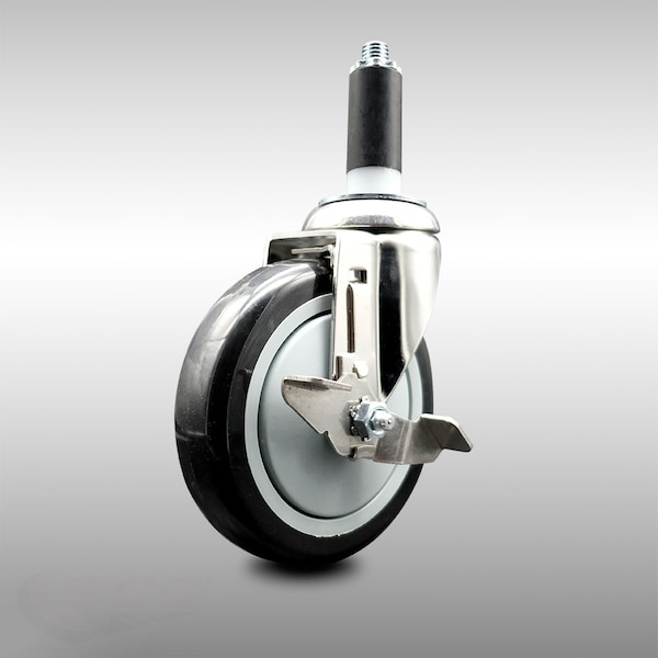 Service Caster 5 Inch 316SS Black Polyurethane Swivel 1-1/8 Inch Expanding Stem Caster Brake SCC-SS316EX20S514-PPUB-BLK-TLB-118 - main